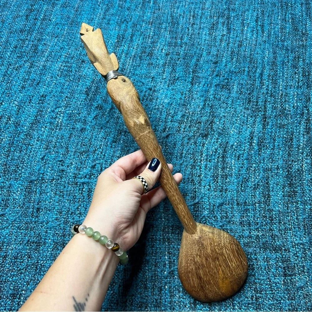 Vintage Large Hand Carved African Tribal Wooden Spoon Decor 15